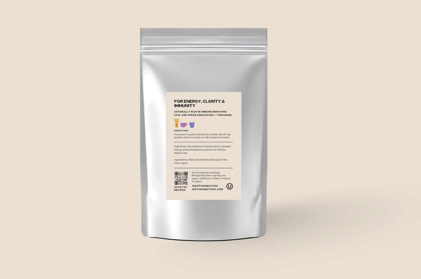 Gotcha Matcha Cafe Grade 100g Pouch - For Immunity and Energy